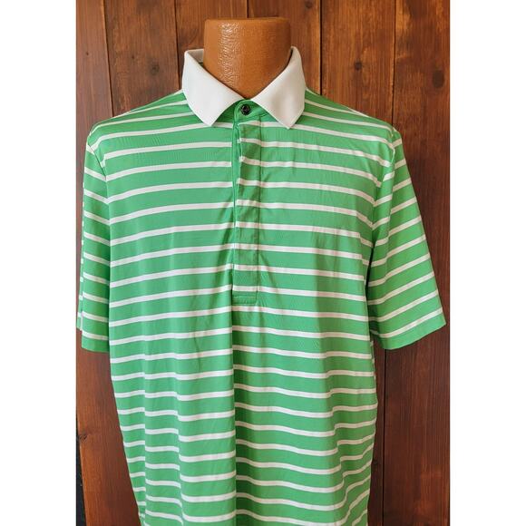 RLX Ralph Lauren Men XL Green White Stripe Performance Polo Shirt Casual Stretch - Picture 2 of 13